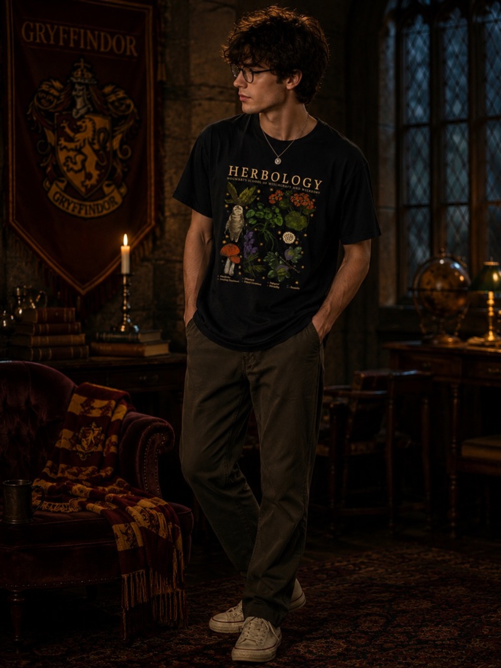 Harry Potter Herbology Graphic Tee Black Hogwarts Wizardry Shirt Large